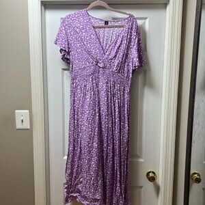 purple/white flower midi dress